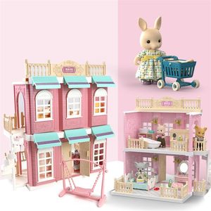 DIY Handmade Dollhouse House House Toy Miniature Dollhouse Doll Villa Koala Town Bathy Kitchen Toys para niños LJ201126