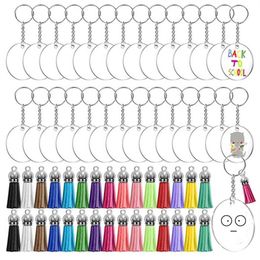 DIY handgemaakte sleutelhangers ambachten souvenir party geven de voorkeur voor transparante ronde acryl sleutelhanger schijven blanco multolor kwast hanger