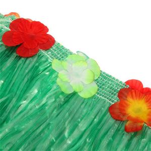 DIY Hawaiiaans feestdecor Large kunstmatige gras tafel rok Tropische Luau Summer Beach Party Supplies groen/geel met hibiscus