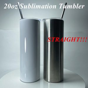 Blank Sublimatie Tumbler 20oz STRAIGHT skinny tumbler Straight Cups RVS Bier Koffiemokken Rubberen bodem