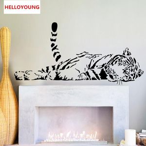 Bricolage décor à la maison amovible Animal noir décubitus latéral tigres Stickers muraux salon étanche papiers peints Mural