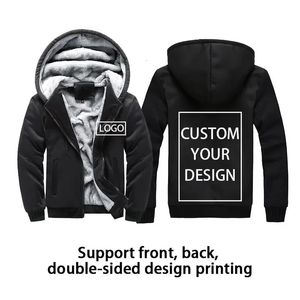 DIY Hoodies Op maat uw eigen ontwerp Print Zip Up Fleece Gevoerd Sweatshirt Mannen Winter Losse Jas Winter Warme Dikke Jas 240103