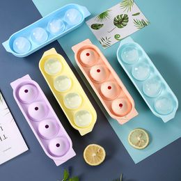 Diy Ice Ball Mold Silicone Round Four-Ball Silicone Ice Tray met deksel creatieve ijsmaker keukenbar gereedschap zomer cool artefact