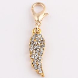 20 stks / partij Crystal (Silver, Gold for Choose) Angel Wing Dangle Charms Hanger Fit voor Glas Living Drijvend Medaillon