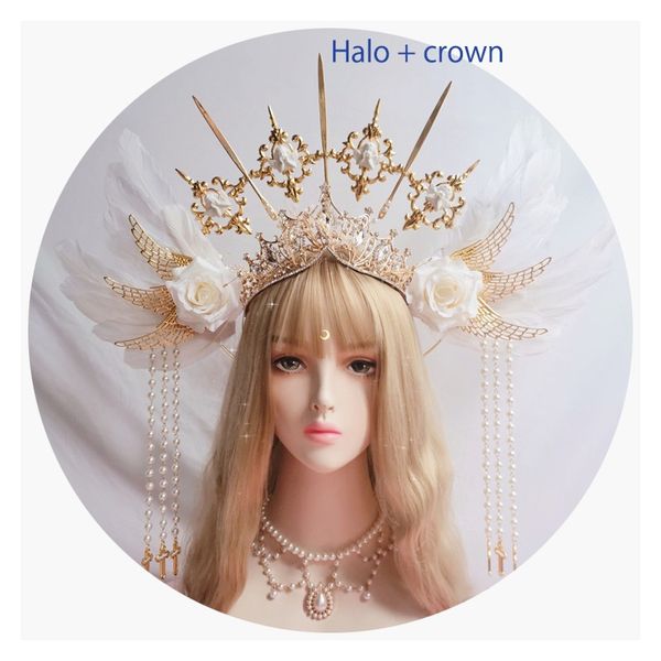 Kit de bricolage personnaliser diadèmes gothiques faits à la main Style gothique couronne de Halo de mariée ange vierge marie aile en métal Rose avec chaîne de perles