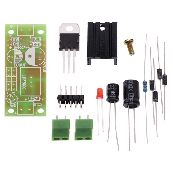 Kit de bricolaje LM7805 L7805 DC/AC Tres Voltaje Terminal Regulador Módulo de alimentación de alimentación 5V 6V 9V 12V Salida Máx 1.2a