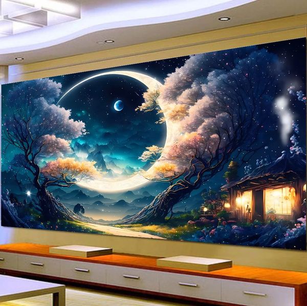 DIY Grand Diamond Painting 5D CROSS STITTH Wall Art Moon Full Round Dring Brodemery for Home Decor Landscape 240328