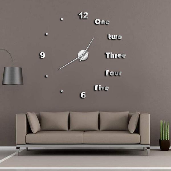 Reloj de pared grande de bricolaje Arte de la pared moderna Decoración para el hogar Diseño de interiores de lujo Letras inglesas Reloj de pared sin marco Reloj DIY Entusiasta Y200109