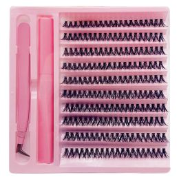 Kit d'extension de cils de bricolage 200 pcs clusters de cils avec bond kit kit cluster lashs d curling faux clusters de cils avec pinceau