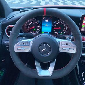 DIY Leather Steering Wheel Cover | Breathable, Hand-Sewn Wrap | Fit for Mercedes-Benz A/B/C/CLS-Class | Black 35-40cm