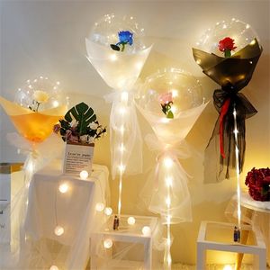 Diy Led Light Ballonnen Stand met Rose Bloem Boeket Evenement Decoratie Verjaardagsfeestje Bruiloft Decoratie Led Bubble Ballon Y0622