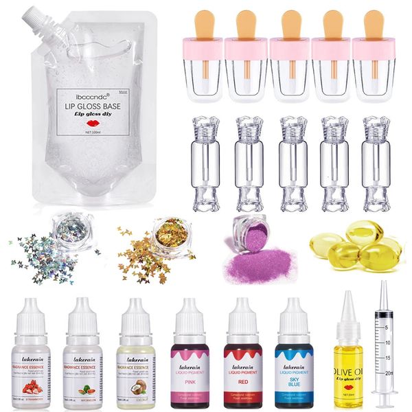 Kit de brillant à lèvres bricolage gel de base de brillant à lèvres transparent hydratant 100 ml avec tubes à lèvres à lèvres pigment poudre paillette saveur d'essence huiles 240415