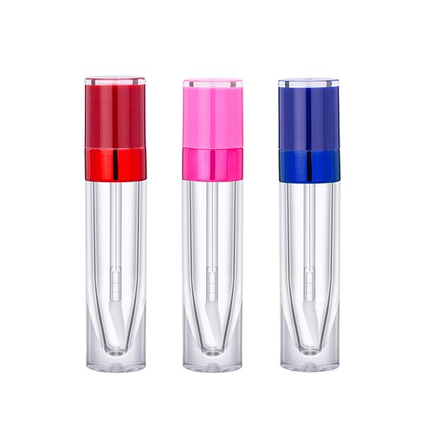 Tubos de brillo de labios DIY, tubos vacíos de brillo de labios rojo rosa metálico de 8ML, tubos redondos transparentes de aceite de labios con varita y cepillo