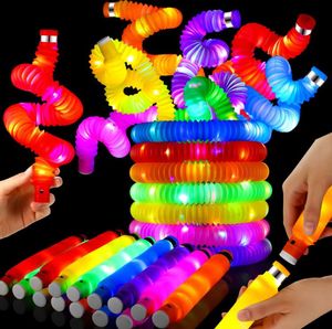 Diy Lichtgevende Pop Buizen Led Fluorescerende Intrekbare Plastic Buis Kinderen Zintuiglijke Speelgoed Volwassenen Kind Stress Verlichten Squeeze Speelgoed