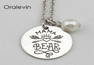 Bricolage faisant MAMA BEAR inspirant estampillé à la main gravé pendentif à breloque collier en métal couleur argent bijoux 18 pouces 22MM 10 pièces Lot 2616165