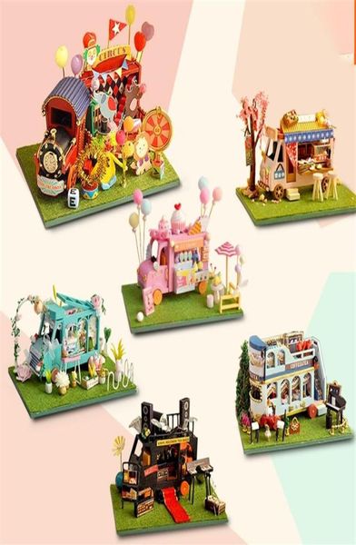 DIY Mini Car Shop Dollhouse Circus Flower Kanto Kit de cocina ensamblado en miniatura con muebles Casa de muñecas Juguetes para niños Niñas 20124469778