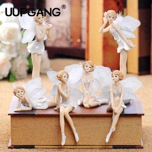 DIY Miniatuur Wit Angel Flying Flower Fairy Tuin Ornamenten Woondecoratie Cartoon Geschenken Auto Cake Decor 210804