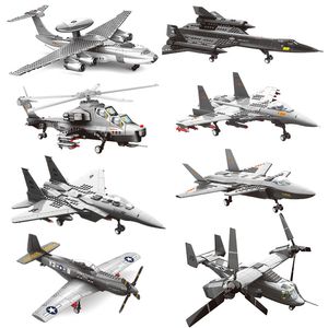 DIY Aircraft Model Building Blocks Kits Air Force Helicopter Fighter Airplane Modellen Ornamenten Puzzels Bricks Kids Intelligence Learning Educatief speelgoed