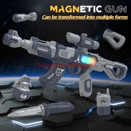 DIY Multi-modus Detachable Magnetic Gun Set Sound-Up Light-Up Toy Gun For Kids Creative Fidgets Toys Outdoor CS PUBG Game Prop Funny Collection Birthday Gifts