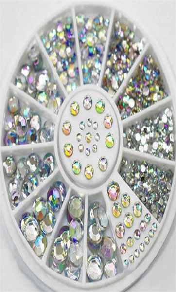 DIY Nail Art rueda puntas cristal brillo Rhinestone 3D decoración de uñas blanco AB Color acrílico diamante Drill2229410