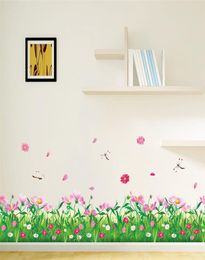Nature bricolage Fleurs colorées Grass Mur Sticker Home Decor Dragonfly 3d Wall Decals Floral TV Bedroom Garde