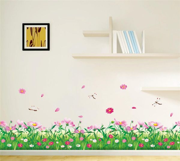 Nature bricolage Fleurs colorées Grass Mur Sticker Home Decor Dragonfly 3d Wall Decals Floral TV Bedroom Jardin Home Decoration 7776576