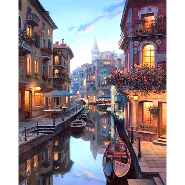 Pintura al óleo de bricolaje por números La noche de Venecia Color 22 50 * 40 CM / 20 * 16 pulgadas sobre lienzo para kits de decoración del hogar [sin marco]