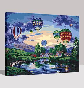 Peinture à la main par numéros ballon à Air rivière photo numéros peints à la main peintures à l'huile cadeau Unique pour la maison Decors6790653