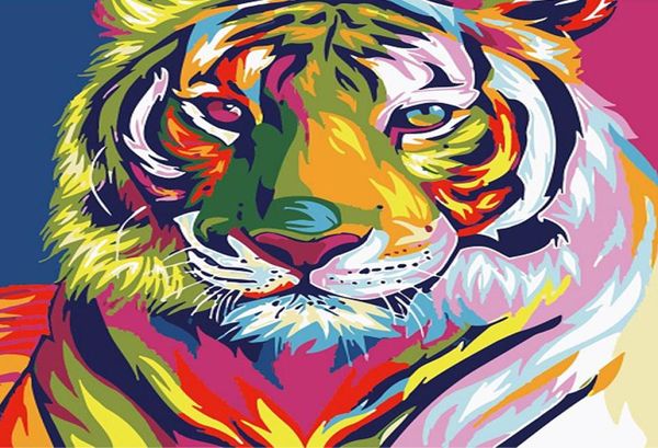 Pintura DIY por números, pintura colorida de animales, León, Tigre, gato, pintura para colorear por números, tela de lino para decoración de pared 6611526