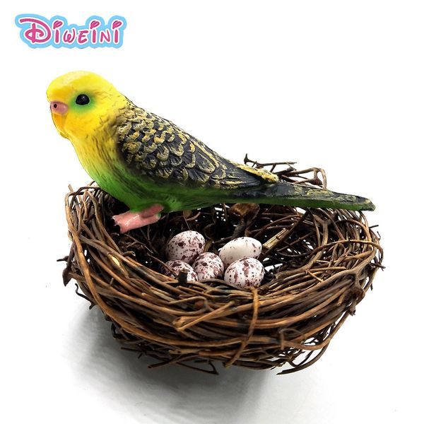 DIY Parrot Bird Nest Egg Simulación Plástico Animales Modelo Estatuilla Figura de acción de una pieza Juguetes calientes Conjunto de regalo para niños C0220