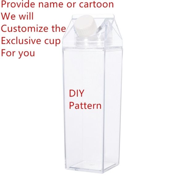 DIY Pattern Water Bottle-500ML Juicing Bottles-Fun Élégant Plastic Water Bottle-Clear Milk Carton Bottle Water Freeshipping 201204