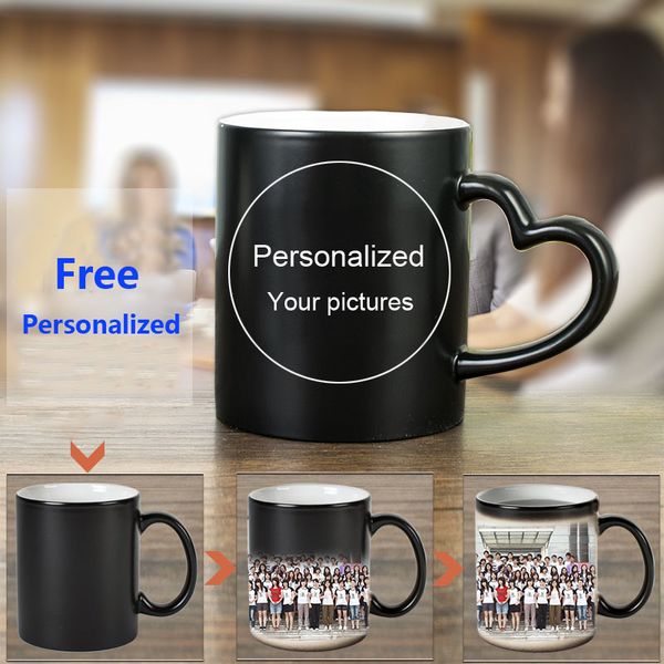 Taza mágica personalizada DIY, tazas de cerámica sensibles al calor, taza de leche de café que cambia de Color, imágenes impresas de regalo H1228