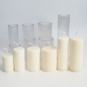 DIY Pinstripe Rond Fine Dent Cylindrique Bougie En Plastique Moule Rayé Pc Acrylique Kit de Fabrication s 220721