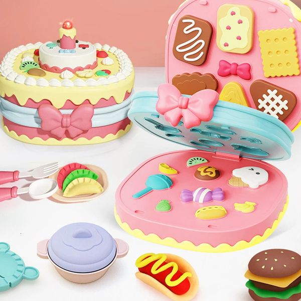 Plastilina DIY para niños, modelado de arcilla polimérica, juegos para hornear, estera, pastel de caramelo, cocina, juego de simulación, juguete para niña, regalo de cumpleaños para niños 240113