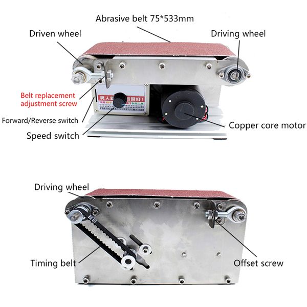 Machine de broyage de polissage DIY Machine de bureau CELaire de courroie de la courroie de la courroie de la courroie de la courroie de la courroie de la courroie de la courroie multifonctionnelle avec courroie de 10pcs 533 * 75 mm