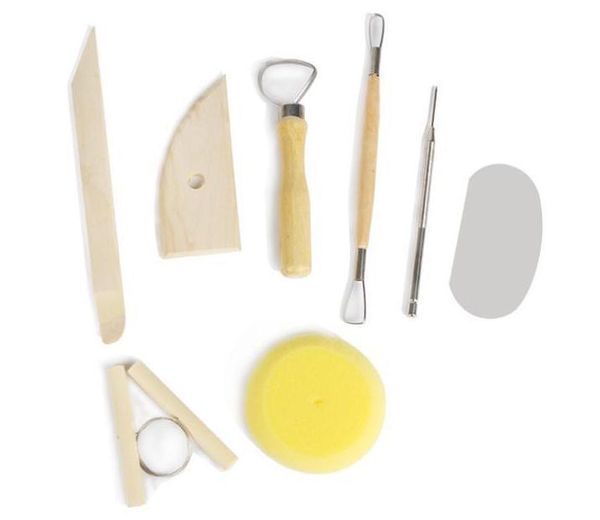 Outils de moulage de céramique d'argile d'outil de poterie de bricolage - ensemble d'outils d'éponge de bois d'acier inoxydable pour des fournitures de travail manuel à la maison