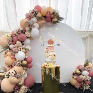 DIY Retro polvoriento Rosa melocotón globo guirnalda arco Kit oro blanco globo para cumpleaños Baby Shower bodas fiesta decoración 210626