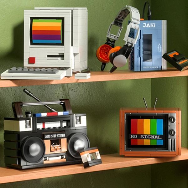 DIY Retro Electrical Appliances Furniture TV Computer Tape Walkman Play Game Consoles Radio Building Blocs Model Brick Set Toys