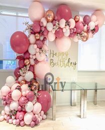 Kit d'arc de guirlande de ballons roses rétro bricolage 4D or rose ballon blanc rose bébé pour anniversaire anniversaire mariage décor de fête Su9026440