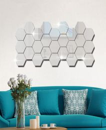 Diy Room Wall Hexagon 3D Pegatizaciones Decoración decorativa Mirror Sticker Acrílico Sigina viva Decoración del hogar BBYEA5316764