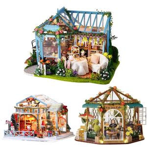 DIY Rozentuin Monteren Meubels poppenhuis Kit led-licht met led 3d houten miniatuur huis woondecoratie kerstcadeaus 231220
