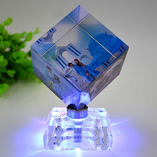 DIY Rotating Square Shape Crystal Po Cadre personnalisé Couleur Impression Cadres photo Verre personnalisé Gleamy Cadeaux 210611