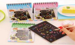 DIY Scratch Art Paper Notebook Note Tekening Stok Schetsboek Kids Party Gift Creatieve Verbeelding Ontwikkeling Speelgoed Mix kleuren4953167