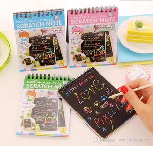 DIY Scratch Art Paper Notebook Note Tekening stick Sketchbook kinderen feest cadeau creatieve verbeelding ontwikkeling speelgoedmix kleuren