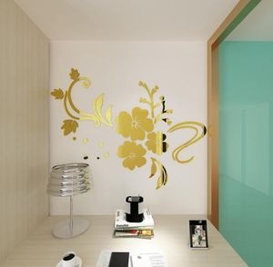 DIY Self adhésif motif de fleurs 3D Acrylique Miroir Style Stickers muraux amovible ART ART Mall Autocollant chambre à coucher décor 7146962