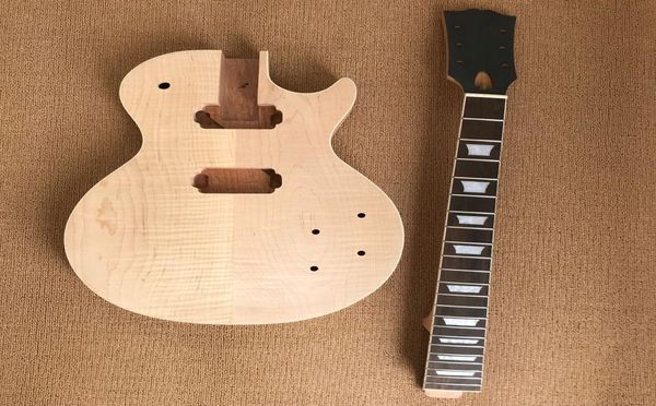 Guitarra eléctrica personalizada semiacabada DIY, tapa de chapa de arce de tigre, cuerpo de madera y mástil, diapasón de caoba, entrega 1819216