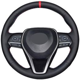 Coprivolante cucito fai da te per Toyota Camry 2018-21 Corolla 2020-21 RAV4 Avalon 2019-21 Accessori interni in pelle nera231t