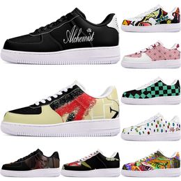 Zapatos de bricolaje invierno encantador otoño para hombre Zapatos de ocio uno para hombres mujeres plataforma zapatillas de deporte casuales Clásico Blanco Negro dibujos animados graffiti entrenadores deportes al aire libre 14114