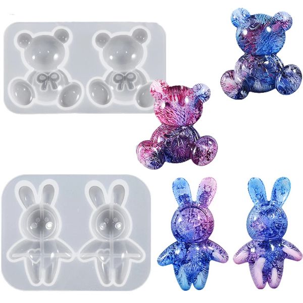 Diy Pequeños Bears de resina Molde de silicona 3D Mini llavero Joya de llavero Molde de resina epoxi para accesorios para automóviles decoraciones para el hogar