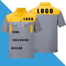 DIY spring and autumn short sleeved overalls men s labor insurance suits workshop maintenance tooling tops 220714